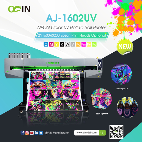  AJ-1602 UV Neon Color UV Roll-to-Roll Printer