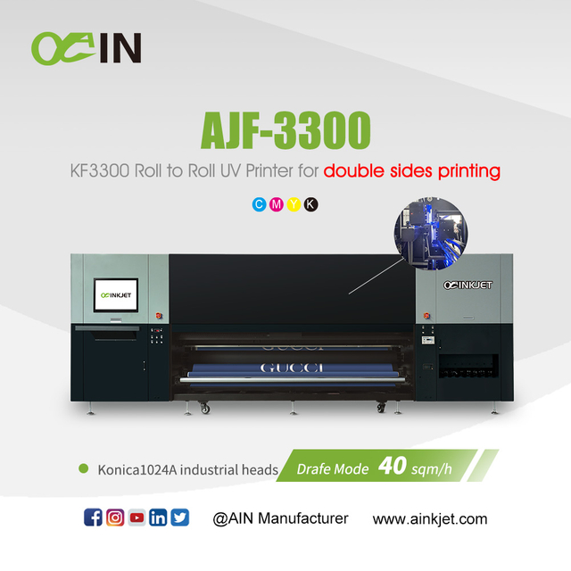 AJF-3300 KF3300 Roll to Roll UV Printer for double sides printing
