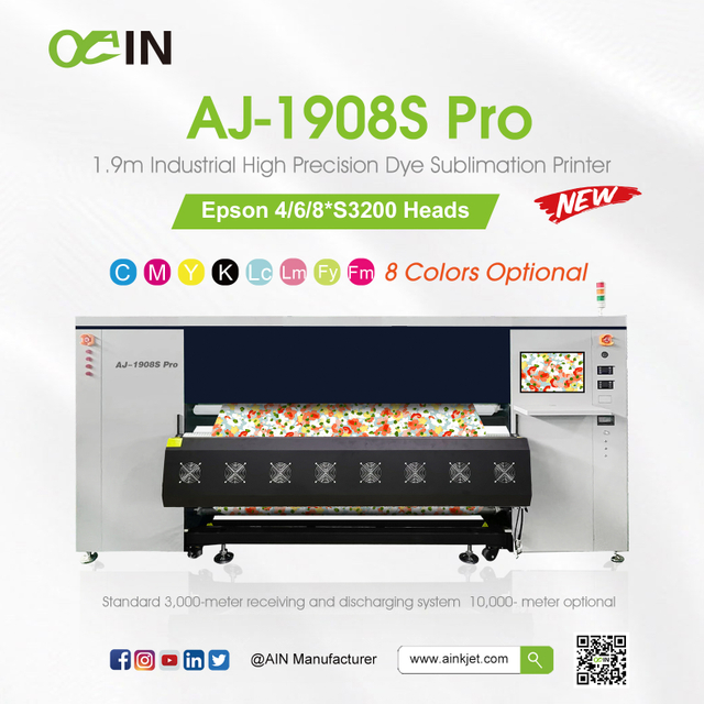  AJ-1908S Pro 1.9m Industrial High Precision Dye Sublimation Printer 