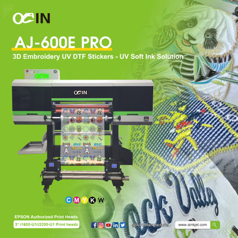 AJ-600E Pro 3D Embroidery UV DTF Stickers Roll to Roll Printer 