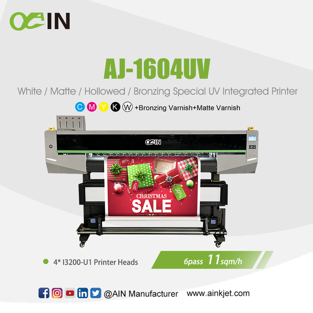 AINKJET AJ-1604UV White / Matte / Hollowed / Bronzing Special Integrated UV Roll to Roll Printer