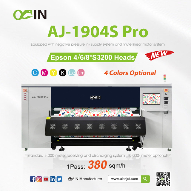  AJ-1904S Pro 1.9m Industrial High Precision Dye Sublimation Printer 