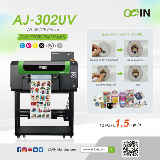 AINKJET AJ‑302UV A3 UV Crystal Label Printer AB Film Roll‑to‑Roll Printing Machine 